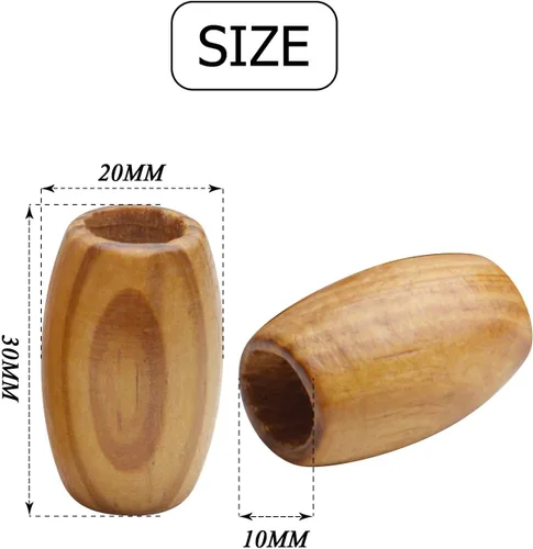 Miniatura 3 de 50 cuentas espaciadoras de madera natural grandes, ovaladas, sueltas, agujero de 0.394 pulgadas para joyas de bricolaje, manualidades