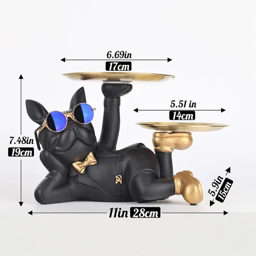 Miniatura 5 de Estatua de bandeja de Bulldog Oliruim - Mayordomo Bulldog con bandeja de almacenamiento para soporte de llaves de entrada, soporte de anillos, plato