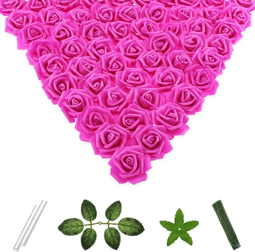 Miniatura 18 de 100 flores artificiales de 2 pulgadas, cabeza de rosa falsa de espuma a granel para decoración del hogar, decoración de boda, despedida de soltera