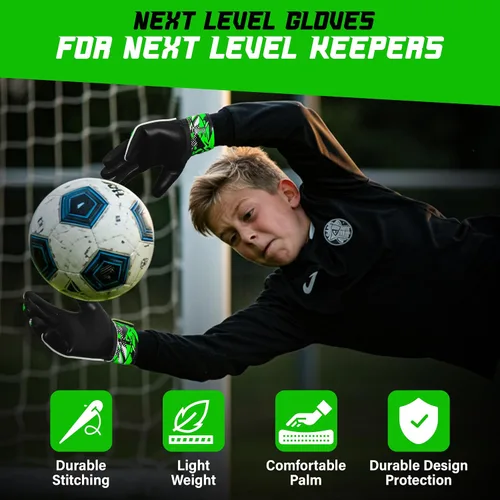 Miniatura 6 de Guantes de portero de fútbol para niños, guantes de portero de fútbol juvenil para niños, jóvenes y niños con palma de látex antideslizante fuerte