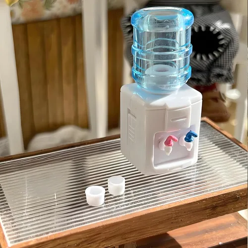 Miniatura 6 de Dispensador de agua en miniatura de diseño realista de 2.12 pulgadas con 2 tazas – Enfriador de agua de resina a escala 1:12/1:6 (azul/blanco) ideal