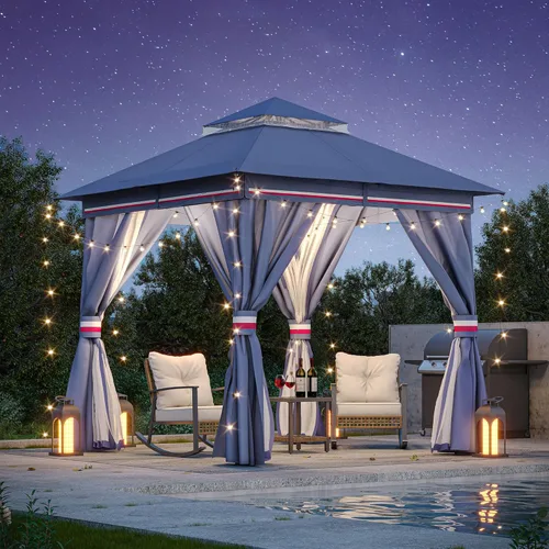 Miniatura 41 de LAUSAINT HOME 8'x8' Outdoor Gazebo, Metal Frame Heavy Duty Patio Canopy Tent Shelter with Double Roofs, Mosquito Nettings and Privacy Screens for