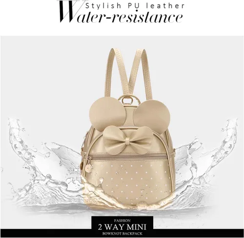 Miniatura 6 de KL928 - Mochila mini con diseño de lunares lindo y moño para niñas, convertible a bandolera y bolso para mujeres