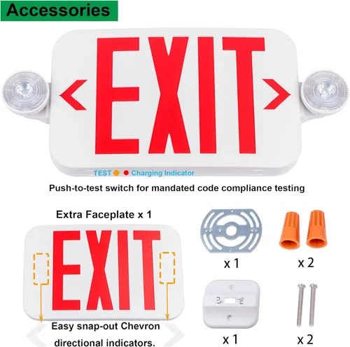 Miniatura 6 de LIT-PaTH Letrero LED de salida combinado con 2 luces de cabeza ajustables y cara doble, baterías de respaldo, iluminación de salida de emergencia