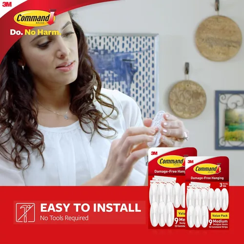Miniatura 3 de Command Ganchos de diseño medianos, ganchos de pared para colgar sin daños con tiras adhesivas, ganchos de pared sin herramientas para colgar