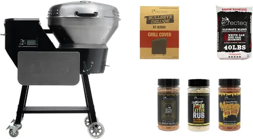 recteq Paquete de parrilla de pellets RT-B380X Bullseye Deluxe + Grilling Basics, parrilla eléctrica para ahumar pellets con WiFi, barbacoa al aire