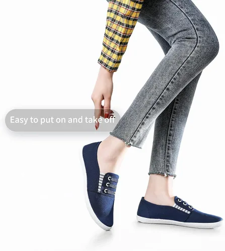 Miniatura 5 de Tenis de lona para mujer, zapatos casuales para caminar, zapatos de tenis planos, zapatos de vestir antideslizantes, zapatos de trabajo