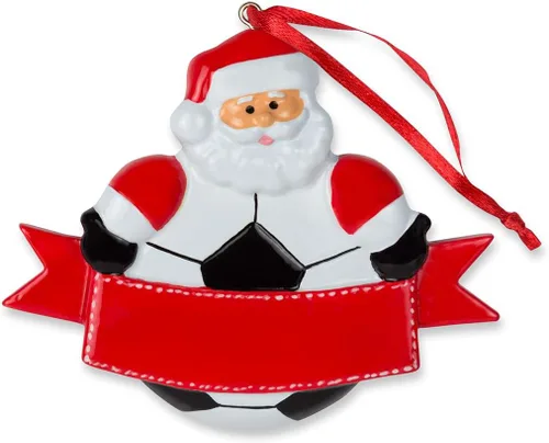 ChalkTalkSPORTS Adorno navideño de resina de Papá Noel de fútbol | Adornos de fútbol, Rojo -