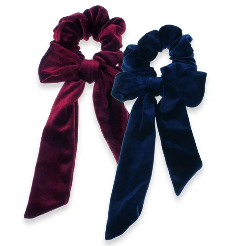 Miniatura 7 de My Lello 2pcs Velvet Long Tail Bow Hair Scrunchies Variedad Negro/Rojo