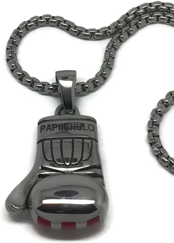 Miniatura 3 de Colgante de guante de boxeo con bandera puertorriqueña con caja de 24 pulgadas, collar de cadena de acero inoxidable enlazado para hombres