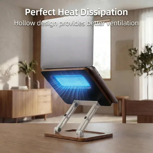 Miniatura 3 de Soporte ergonómico de madera para portátil con ranura para bolígrafo, altura y ángulo ajustables, refrigeración hueca, plegable para uso