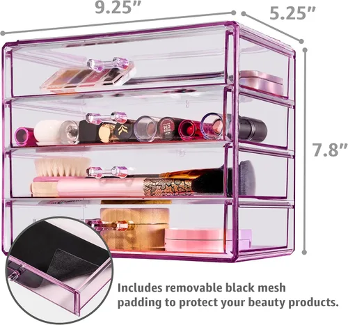 Miniatura 3 de Sorbus Organizador de Maquillaje – Organizadores de Maquillaje Acrílicos de 4 Cajones y Almacenamiento para Cosméticos, Joyas, Suministros de Morado