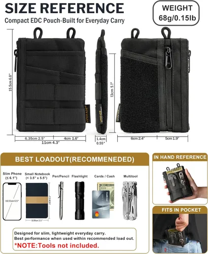 Miniatura 2 de VIPERADE VE18 EDC Bolsa, Organizador de Bolsillo para Hombres, Organizador de Bolsillo EDC, 3 Ranuras con 2 Bolsillos con Cremallera, Bolsa Caqui