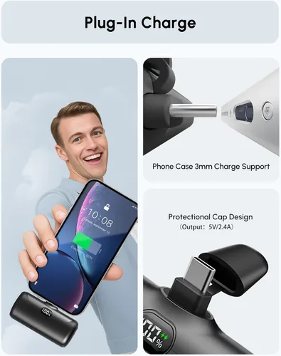 Miniatura 2 de Pequeño banco de energía USB C con soporte plegable para iPhone 17/Samsung Galaxy S25, cargador portátil del tamaño de la palma cargador de batería