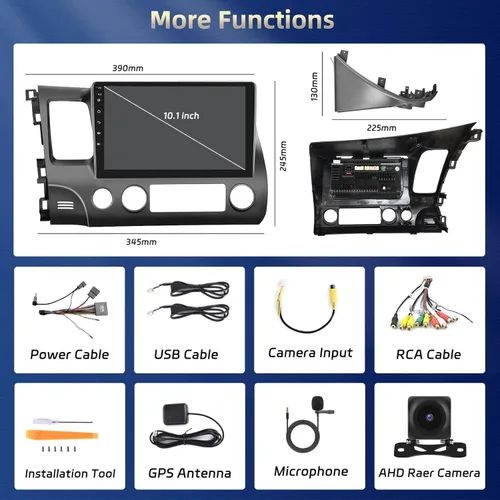 Miniatura 6 de 4Core+64G Android 15 Radio de coche para Honda Civic 2006-2011 inalámbrico Caplay Android Auto, 10 '' pantalla táctil estéreo navegación GPS WiFi