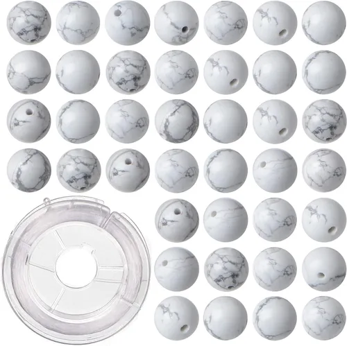 Miniatura 13 de 100 cuentas sueltas redondas de jade blanco natural de 0.315 pulgadas para fabricación de joyas con cordón elástico de cristal