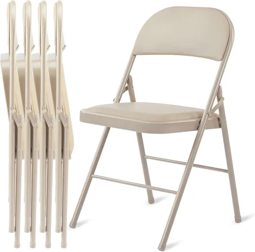 Miniatura 13 de Simple Deluxe Paquete de 2 sillas plegables con asientos acolchados de cuero y marco de metal duradero, plegables, portátiles, asiento para eventos