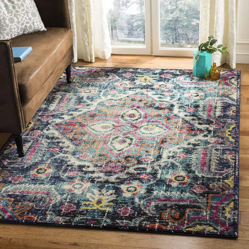 Miniatura 6 de SAFAVIEH Colección Monaco - Alfombra de pasillo, 2.2 x 6 pies, azul y fucsia, no desprende pelusa y de fácil cuidado, ideal para zonas de alto