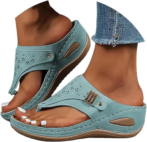 Miniatura 13 de Sandalias ortopédicas para mujer, sandalias de cuña con soporte de arco, sandalias de playa cómodas y elegantes para el verano 2025