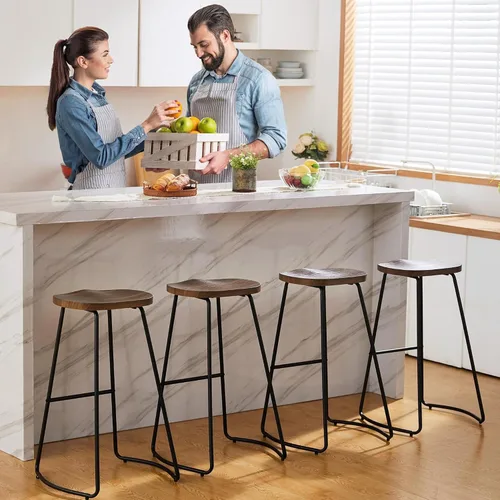 Miniatura 30 de HeuGah Juego de 2 taburetes de bar, taburetes de bar de 26" de altura de mostrador con pata de metal, taburetes de bar rústicos sin respaldo