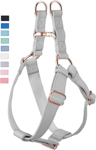 Miniatura 9 de Arnés de Cuero Suave Sin Tirones para Perro - Arnés Ajustable de Paso para Perro con Hebilla de Metal Resistente de Oro Rosa, Chalecos Halter
