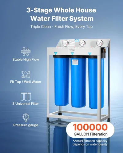 Miniatura 2 de VEVOR Sistema de filtro de agua para toda la casa, 3 etapas, sedimento, KDF, CTO Filtro purificador de agua para el hogar de 4.5 x 20 pulgadas que