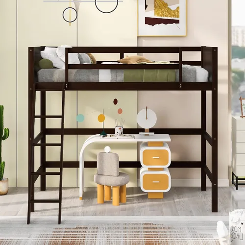 Miniatura 3 de SOFTSEA Cama tipo loft de tamaño individual con escalera, cama alta de madera tamaño individual con barandilla para niños, adolescentes y jóvenes