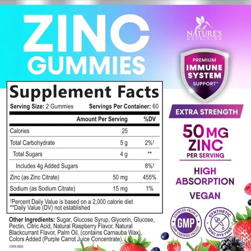Miniatura 2 de Gomitas de zinc – 50 mg de zinc por porción para el sistema inmunológico de la piel y los huesos, gomitas de salud – Antioxidante masticable, alta