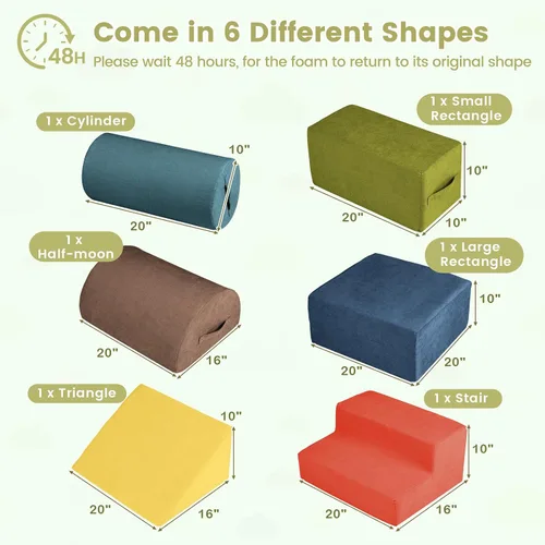 Miniatura 9 de INFANS Juguetes de escalada para niños pequeños, juego de 6 piezas de bloques de espuma suave para trepar y gatear con estructura de actividad