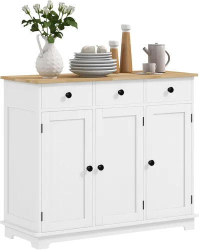 Miniatura 15 de HOMCOM Aparador de buffet con encimera de madera maciza, gabinete de almacenamiento de cocina moderno, gabinete de barra de café con 2 cajones, Negro