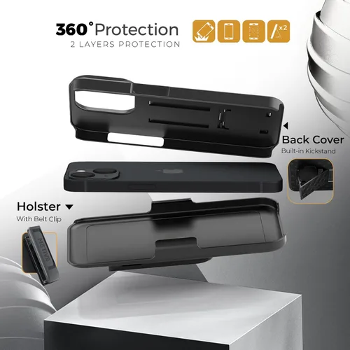 Miniatura 5 de MOTIVE Funda para iPhone 14, funda con clip para cinturón para Apple iPhone 14, funda protectora delgada y resistente a prueba de golpes con soporte
