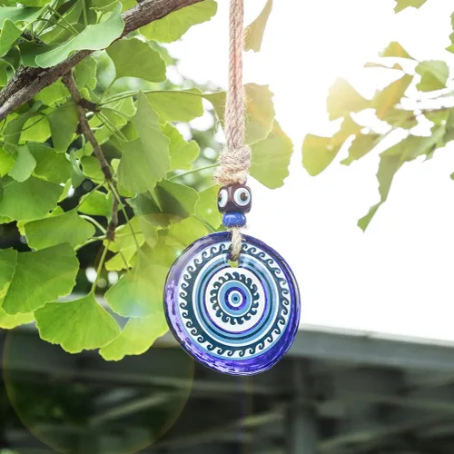 Miniatura 2 de Amuleto grande de cristal de 3 pulgadas con diseño de mandala de ojo turco con cuentas de Nazar para el hogar, adorno colgante de pared para árbol