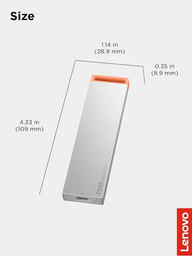 Miniatura 7 de Lenovo PS8S SSD portátil de 2 TB, hasta 1050 MB/s de lectura, escritura de 1000 MB/s, USB 3.2 USB-C, cuerpo de aluminio delgado y ligero