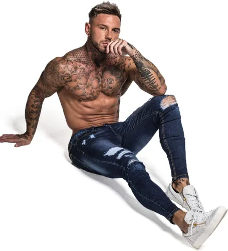 Miniatura 5 de GINGTTO - Jeans rasgados, elásticos y ajustados para hombre