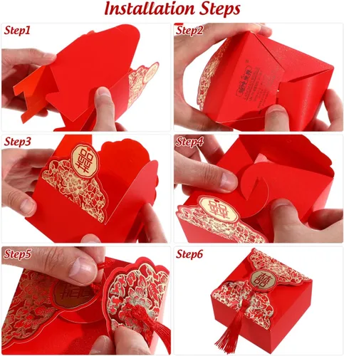 Miniatura 2 de Abaodam Cajas de dulces de boda chinas, 80 cajas de regalo chinas con borla para invitados, bolsa creativa de decoración de mesa para compromiso