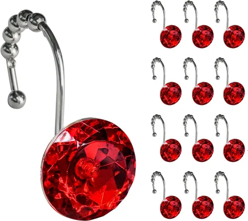 Miniatura 8 de Sunlit Diseño de Lujo Redondo Aqua Azul Diamante Cristal Gema Bling con Bolas Deslizantes Ganchos para Cortina de Ducha, Anillos para Cortina