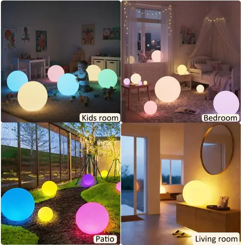 Miniatura 4 de Lámpara de pie con forma de globo, luz LED de bola de 14 pulgadas con control remoto, 16 colores RGB, regulable, recargable, lámpara de globo