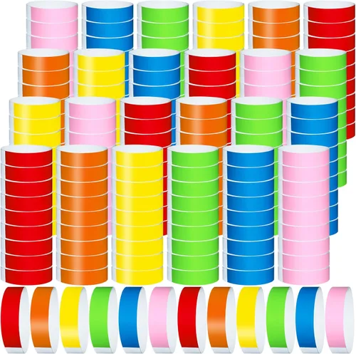 Miniatura 10 de 2400 piezas de pulseras de papel de plástico para eventos, pulseras de identificación de papel de colores, brazaletes para eventos (azul)