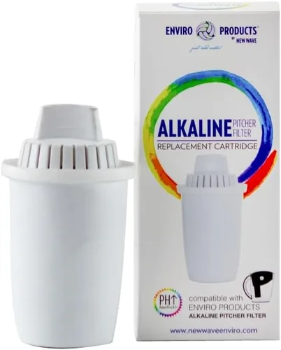 New Wave Enviro Productos Cartucho de reemplazo de filtro alcalino para jarra, reemplazo único, vida útil del filtro de 64 galones, color blanco