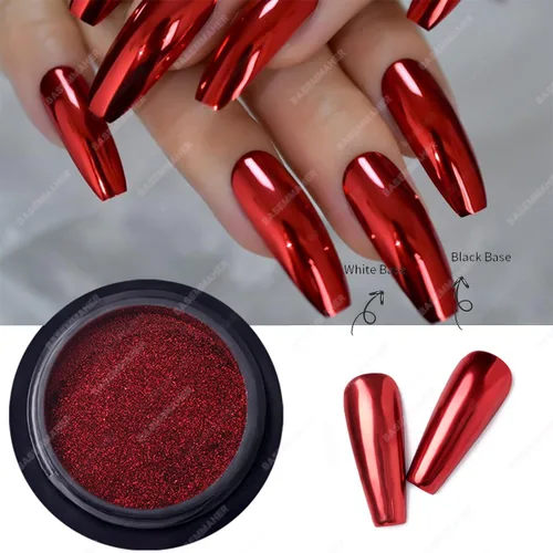 Miniatura 3 de Polvo de uñas cromado, rojo, verde, efecto espejo metálico para uñas, diseño artístico, pigmento holográfico, purpurina para decoración de manicura