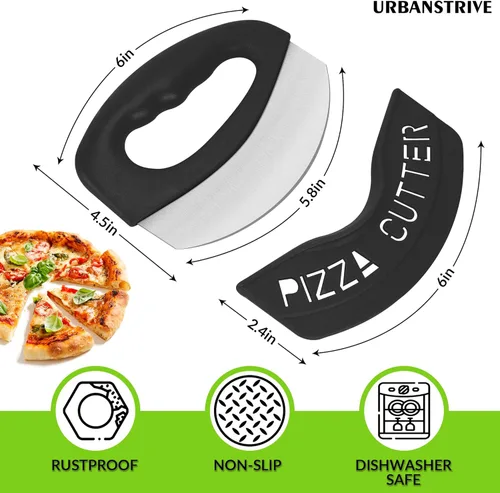 Miniatura 2 de Urbanstrive Cortador de Pizza de Acero Inoxidable para Trabajo Pesado con Tapa, Cuchillo de Pizza de Hoja Súper Afilada Cortador de Pizza Balancín