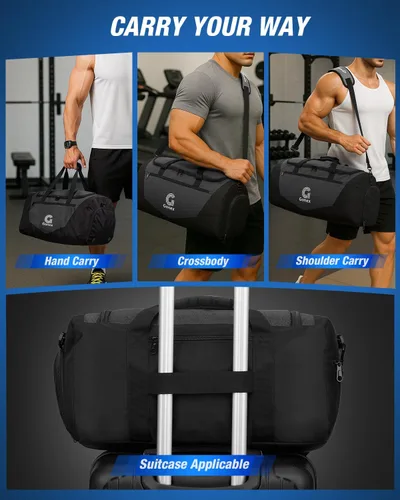 Miniatura 7 de Gonex Bolsa de lona para gimnasio con compartimento para zapatos, bolsillo húmedo, bolsa deportiva de gran capacidad para hombres y mujeres, bolsa