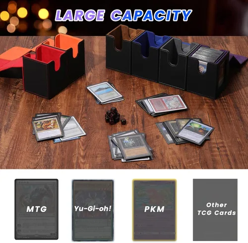 Miniatura 6 de MTG Caja de Mazo para Commander Display, Estuche de Mazo de Cartas que Cabe 100 Cartas con Doble Funda, Caja de Almacenamiento de Cuero Magic Negro