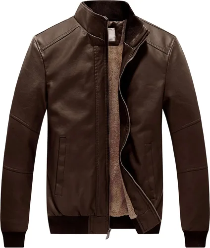 Miniatura 13 de WenVen Chaqueta de piel sintética con cuello alto y forro polar para hombre