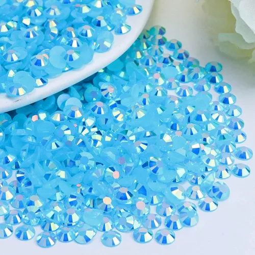 Miniatura 24 de 2000 piezas de brillantes de resina con parte trasera plana de 4 mm, brillantes de resina de gel AB azul claro/azul cielo para tazas, botellas, Azul