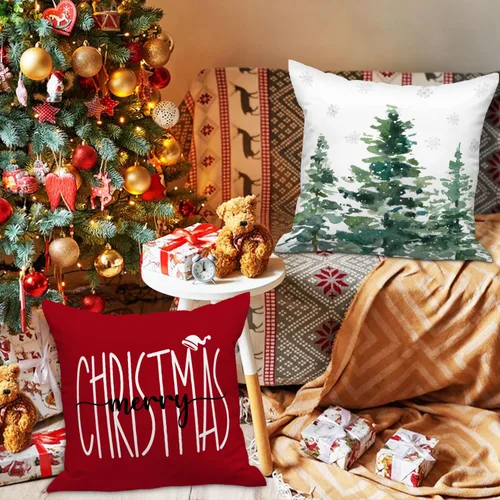 Miniatura 2 de Lanpn Juego de 4 fundas de almohada decorativas de Navidad de 16x16, funda de almohada decorativa para exteriores, bosque de invierno, funda
