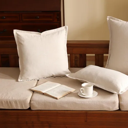 Miniatura 5 de patdrea Fundas de almohada decorativas de lino de 22 x 22 pulgadas, juego de 2 piezas con borde plegable, fundas de almohada de lino estilo rústico