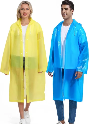 Miniatura 22 de 2 piezas de ponchos de lluvia reutilizables para adultos, abrigos de lluvia para adultos, chaquetas de lluvia, impermeables para hombres y mujeres