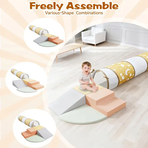 Miniatura 4 de Juguetes de escalada para niños pequeños, juego de 4 piezas de bloques de escalada de espuma suave y gatear a través del túnel, juguetes de escalada