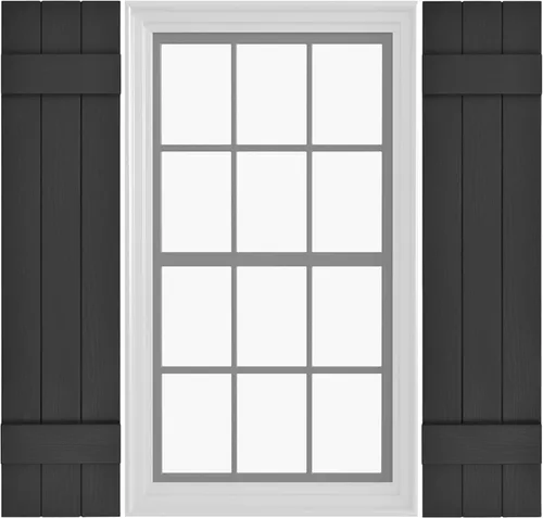 Persianas de Vinilo Board & Batten (1 Par) | 11"x31" (3-Tableros) - Negro Cosmos/Pintable | Persianas Exteriores para Ventanas | Incluye Herrajes de
